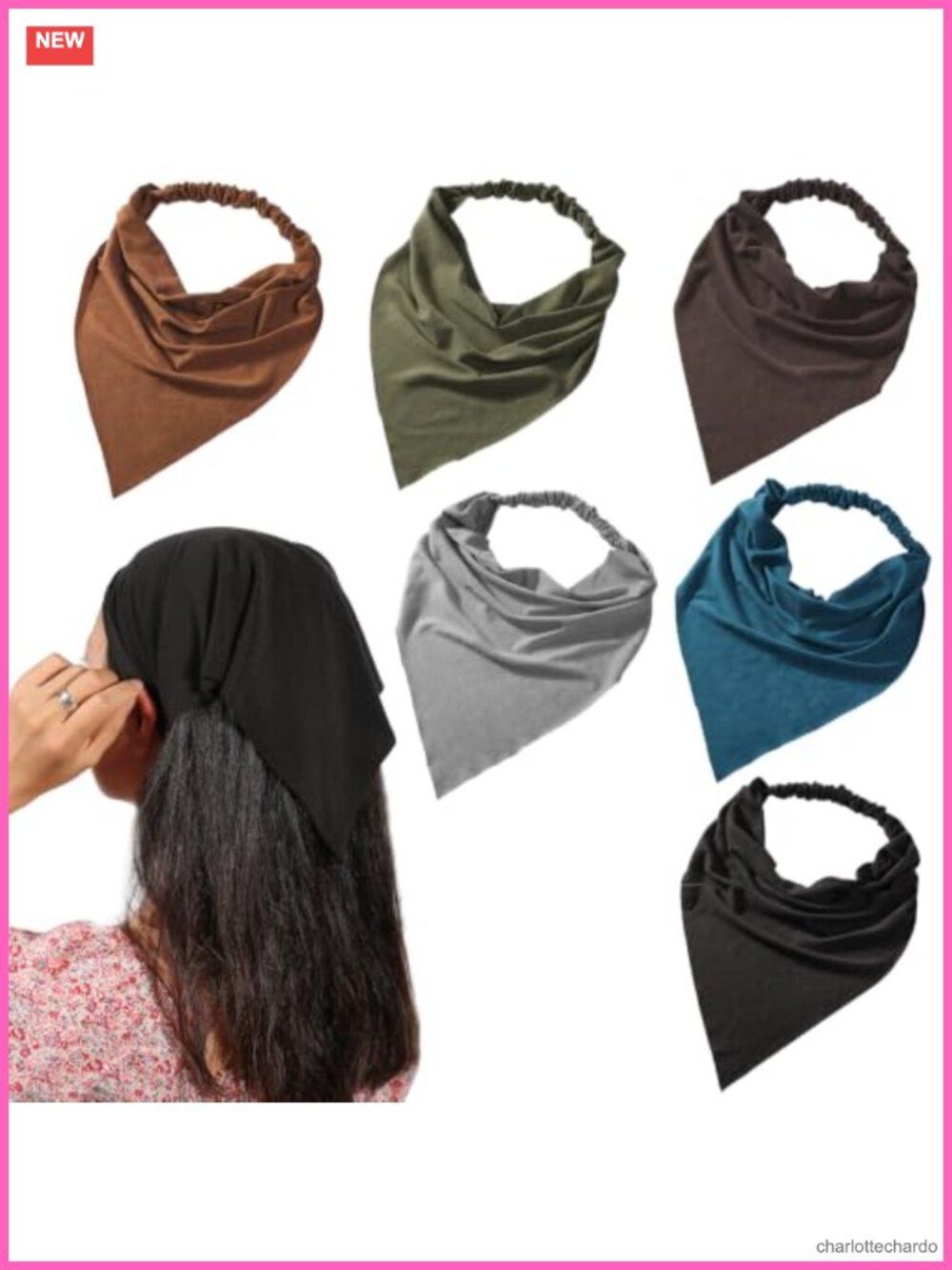 Pre-Tied Boho Hair Scarf Headband Cotton Blend Triangle Kerchief for Women